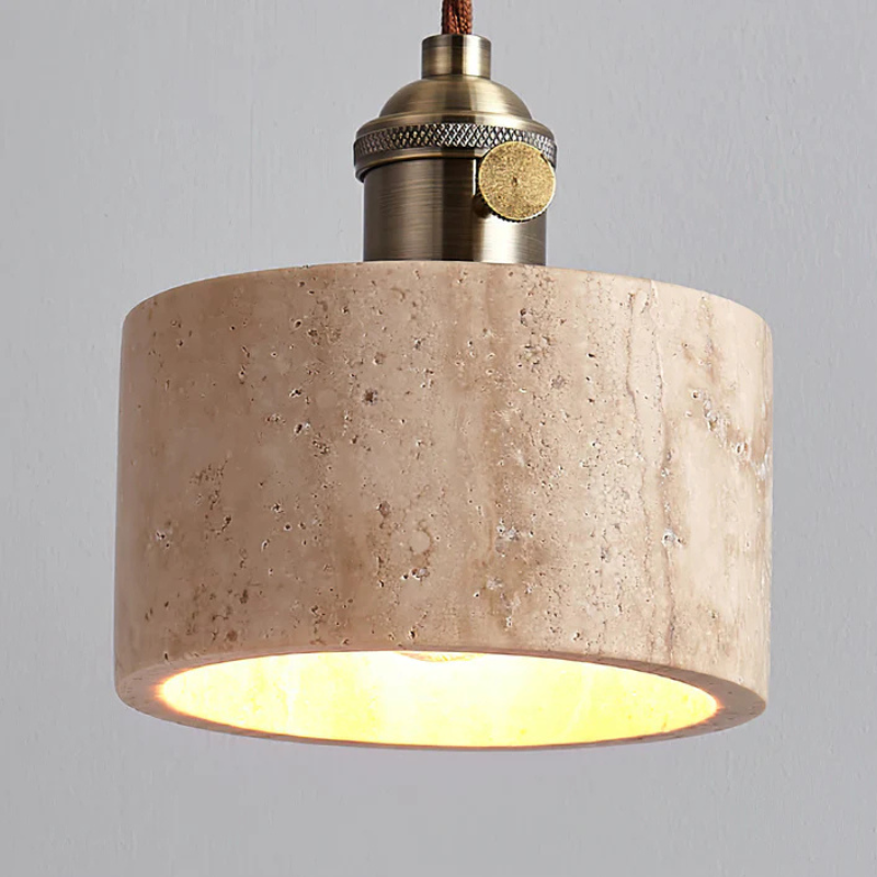 Gele Travertijn Hanglamp met Gouden Details
