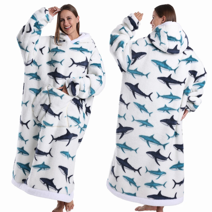 Oversized Flanel Deken Hoodie Warm en Zachte Draagdeken