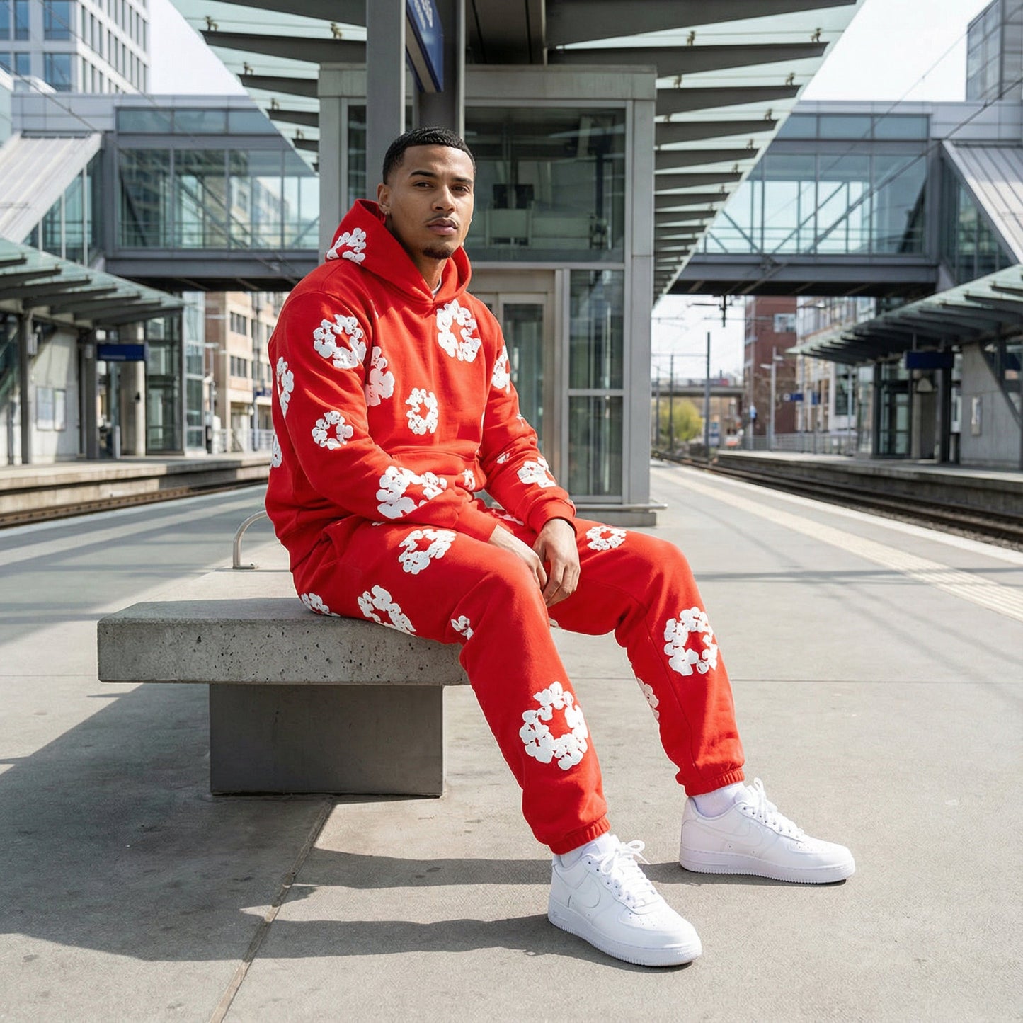 Heren Trainingspak Comfortabel Bloemenprint Sportoutfit