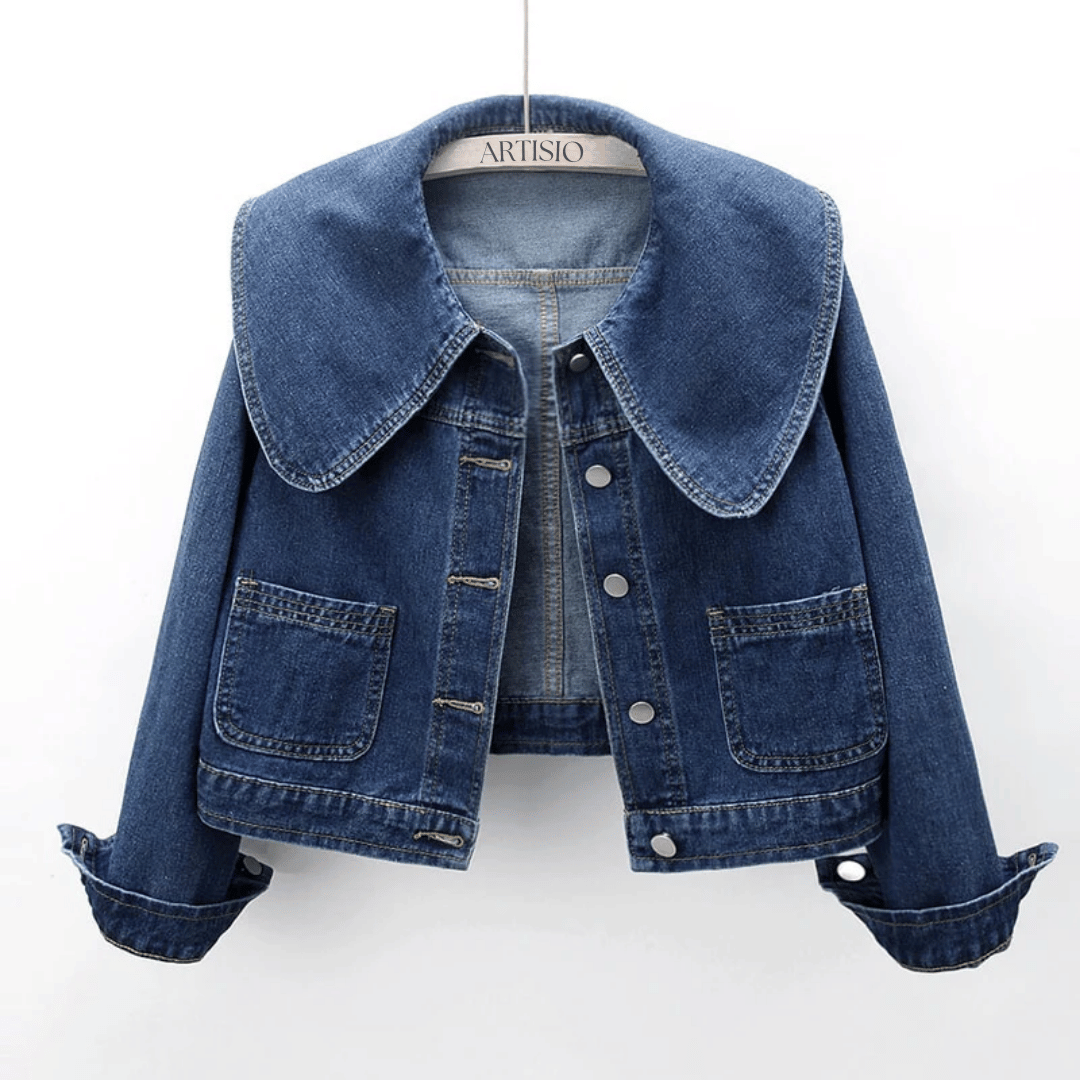 Donkere Blauwe Denim Jas met Sailor Kraag - Velinix
