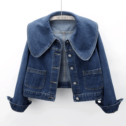 Donkere Blauwe Denim Jas met Sailor Kraag - Velinix