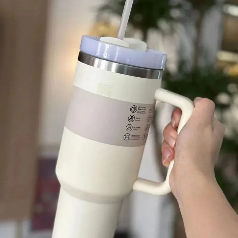 RVS Reisbeker 40oz Isolatiebekertje Met Handvat en Rietje