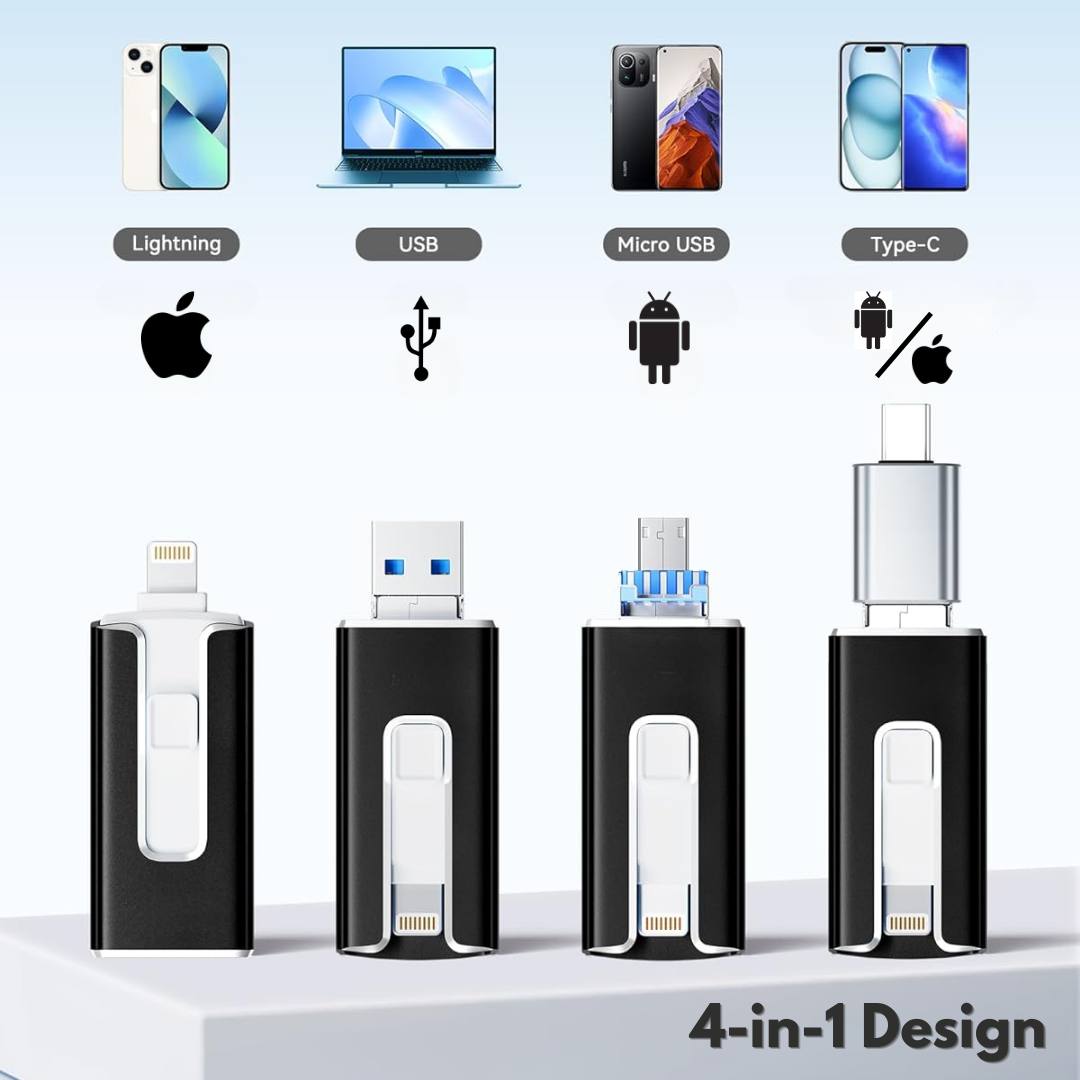 USB Backup Stick 4-in-1 voor Telefoon en Computer