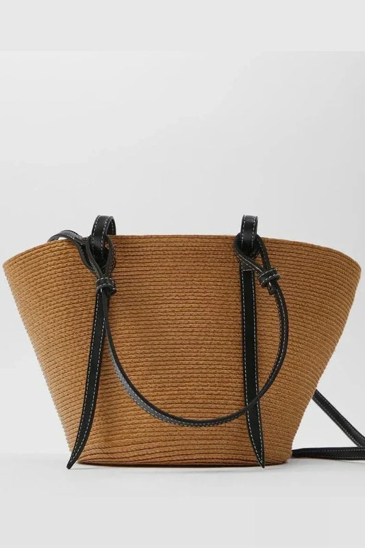 Dames Leren Tote Bag Groot Bruin met Geweven Ontwerp - Velinix
