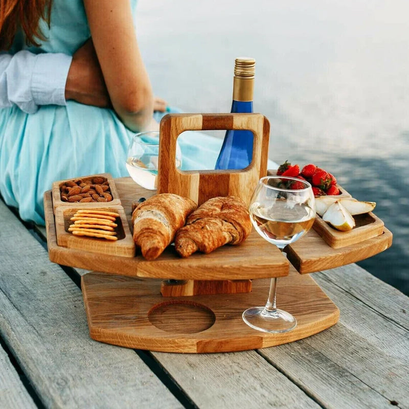 Houten Wijntafel Draagbaar voor Picknick en Tuin