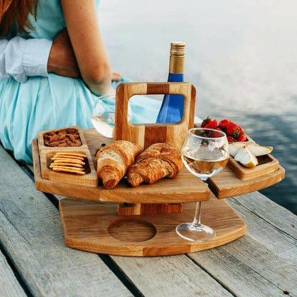 Houten Wijntafel Draagbaar voor Picknick en Tuin