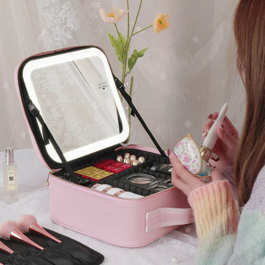 Draagbare LED Beauty Case met Verstelbare Spiegel - Velinix