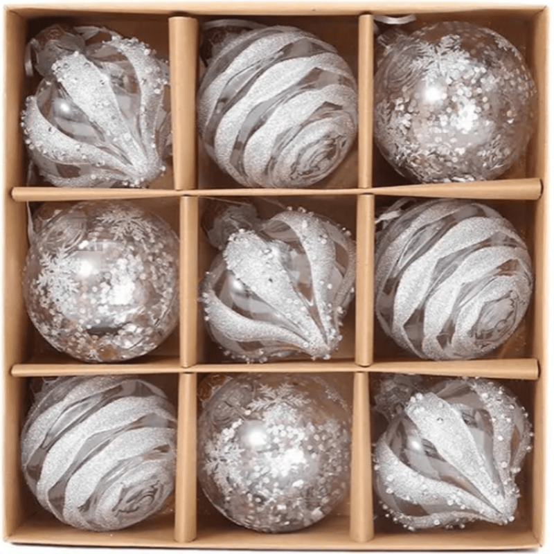 Kerst Decoraties - Set van 9 Kunststof Ornamenten Sneeuwvlok en Balloon