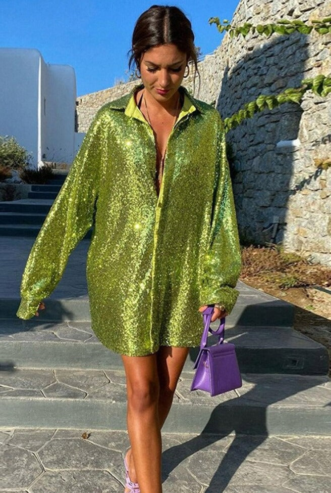 Dames Blouse Glitter Oversized Feestelijke Stijl