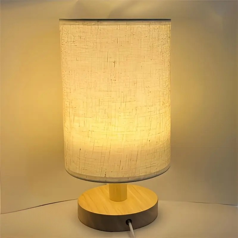 LED Tafellamp Houten Basis Stoffen Kap Minimalistisch Design