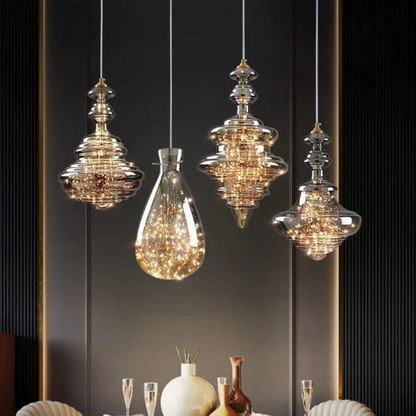 Glas Hanglamp Grijze Kleur met Sterrenhemel Effect Modern Design