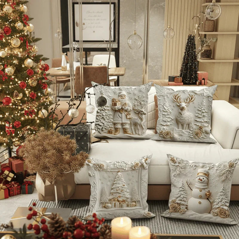 Kerst Decoratieve Hoezen Set van 4 Stuks 3D Design