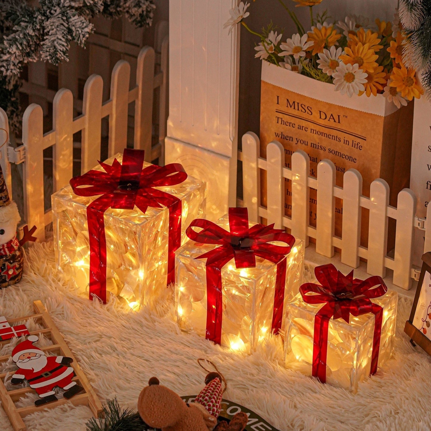 Kerstcadeauboxen LED Verlicht Set van 3 voor Binnen en Buiten