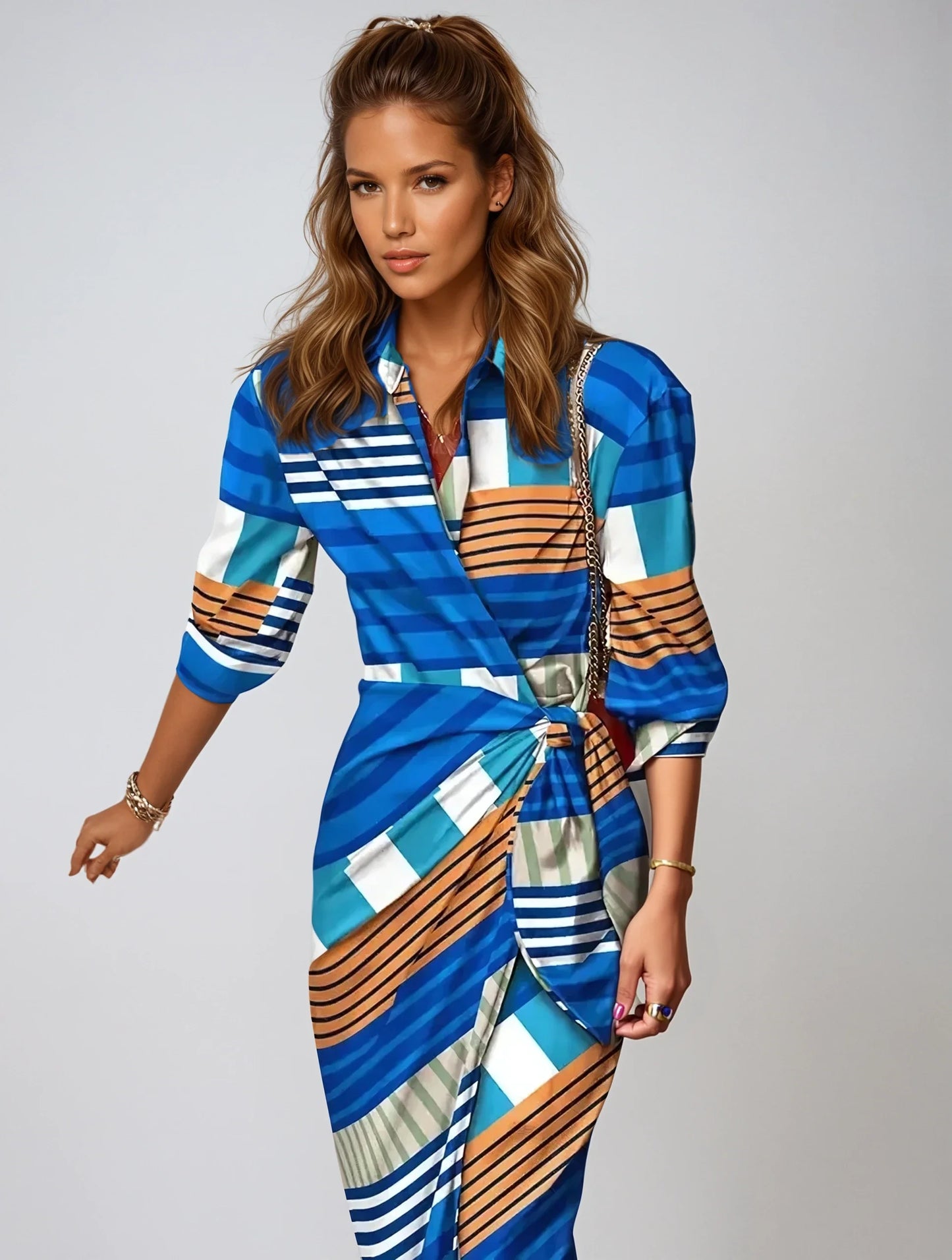 Mabel – Gestreepte Wikkeljurk Voor Dames - Levendig & Chic