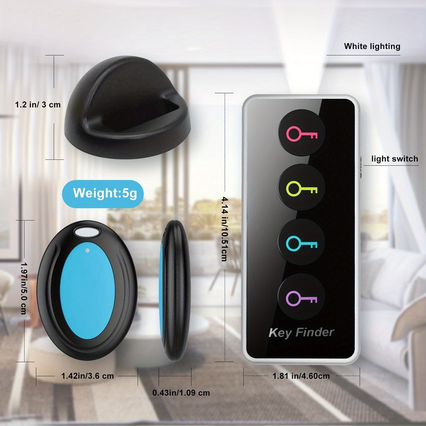 Sleutelzoeker 4-in-1 met LED-lamp en kleurencodes