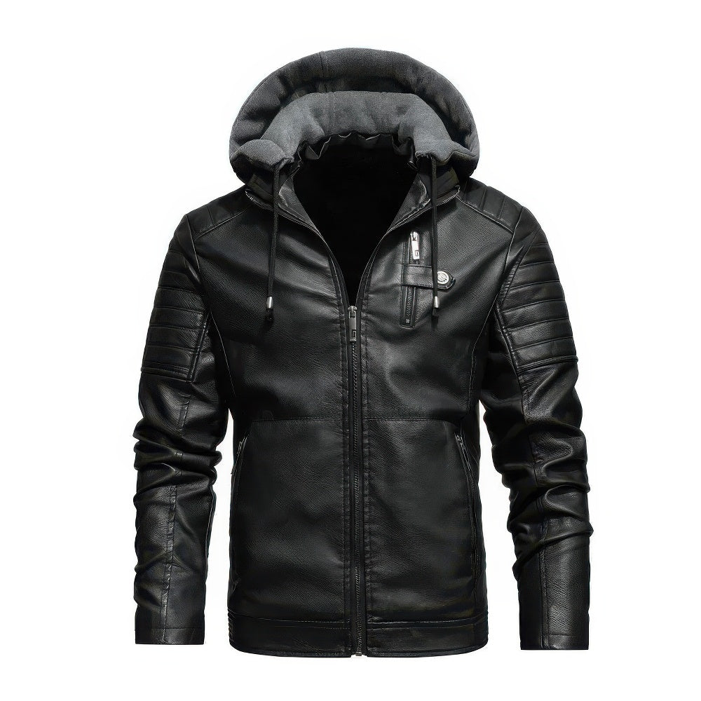 Heren Leren Winterjas Met Capuchon Warm en Comfortabel