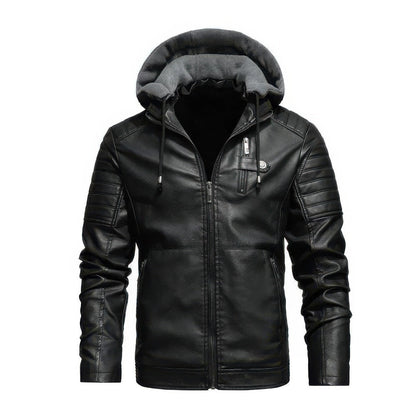 Heren Leren Winterjas Met Capuchon Warm en Comfortabel