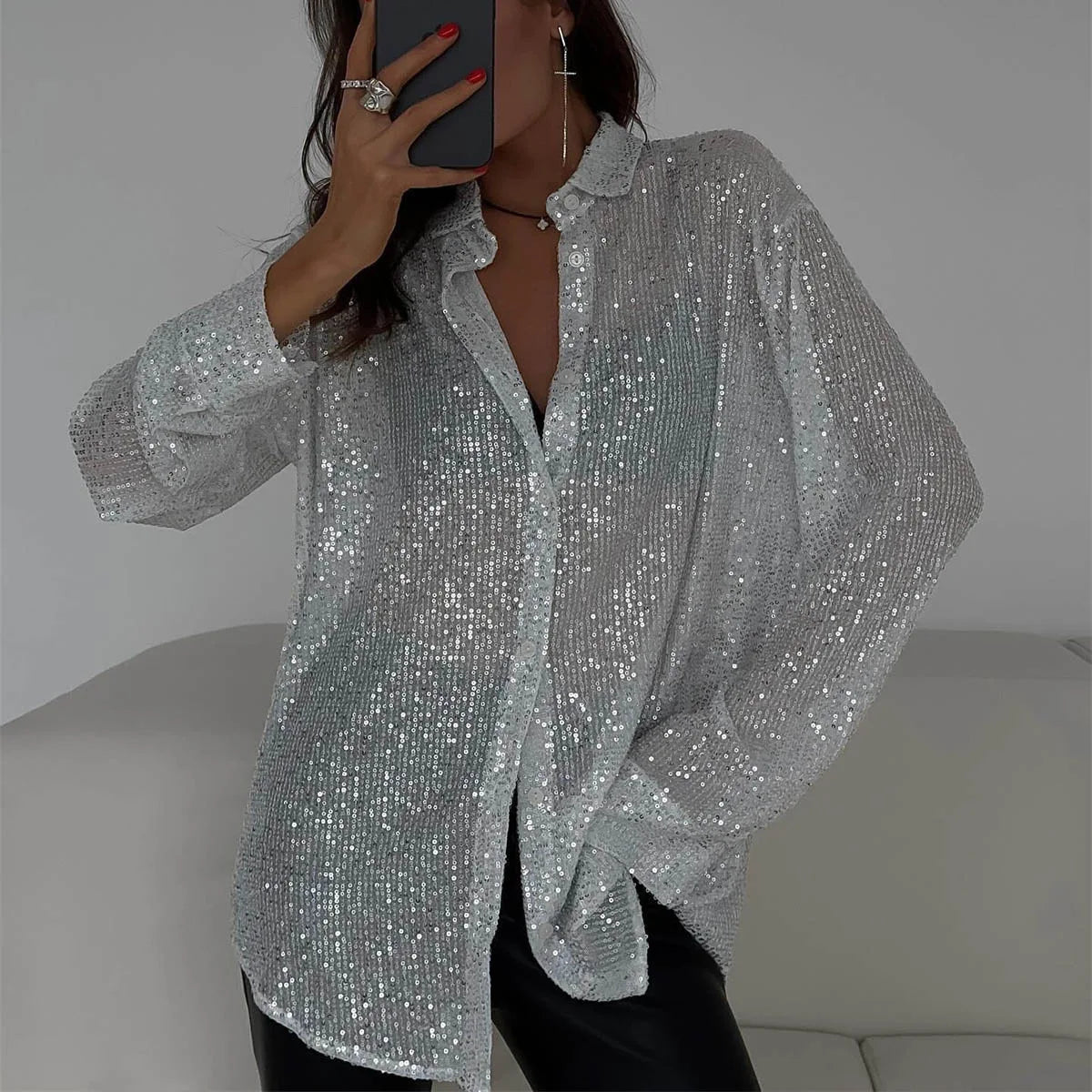 Glitter Bloes Lange Mouw Feestelijke Speciale Gelegenheden - Velinix
