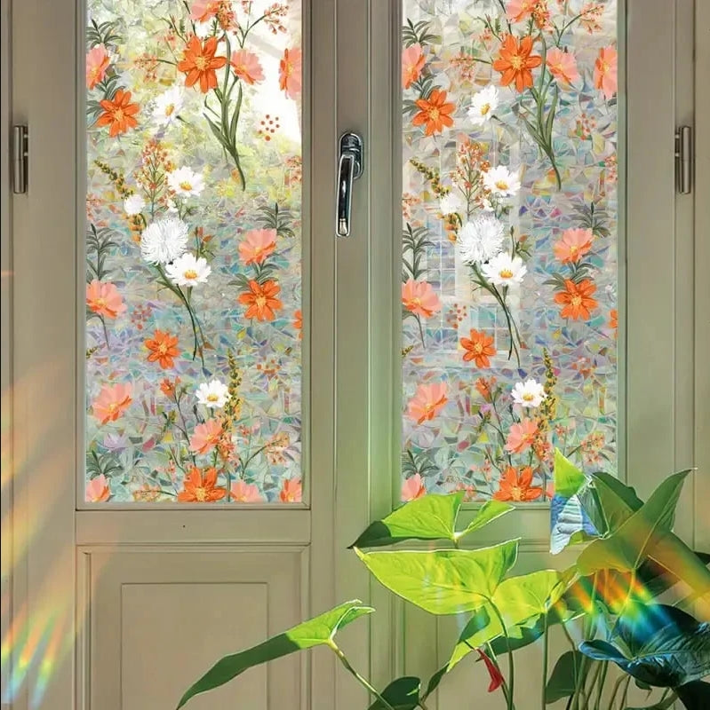 Prismatische Bloemen Raamfolie Zelfklevend Zonneblokkering voor Thuis en Kantoor - Velinix
