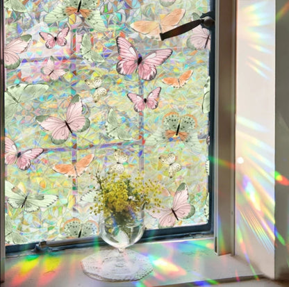 Prismatische Bloemen Raamfolie Zelfklevend Zonneblokkering voor Thuis en Kantoor