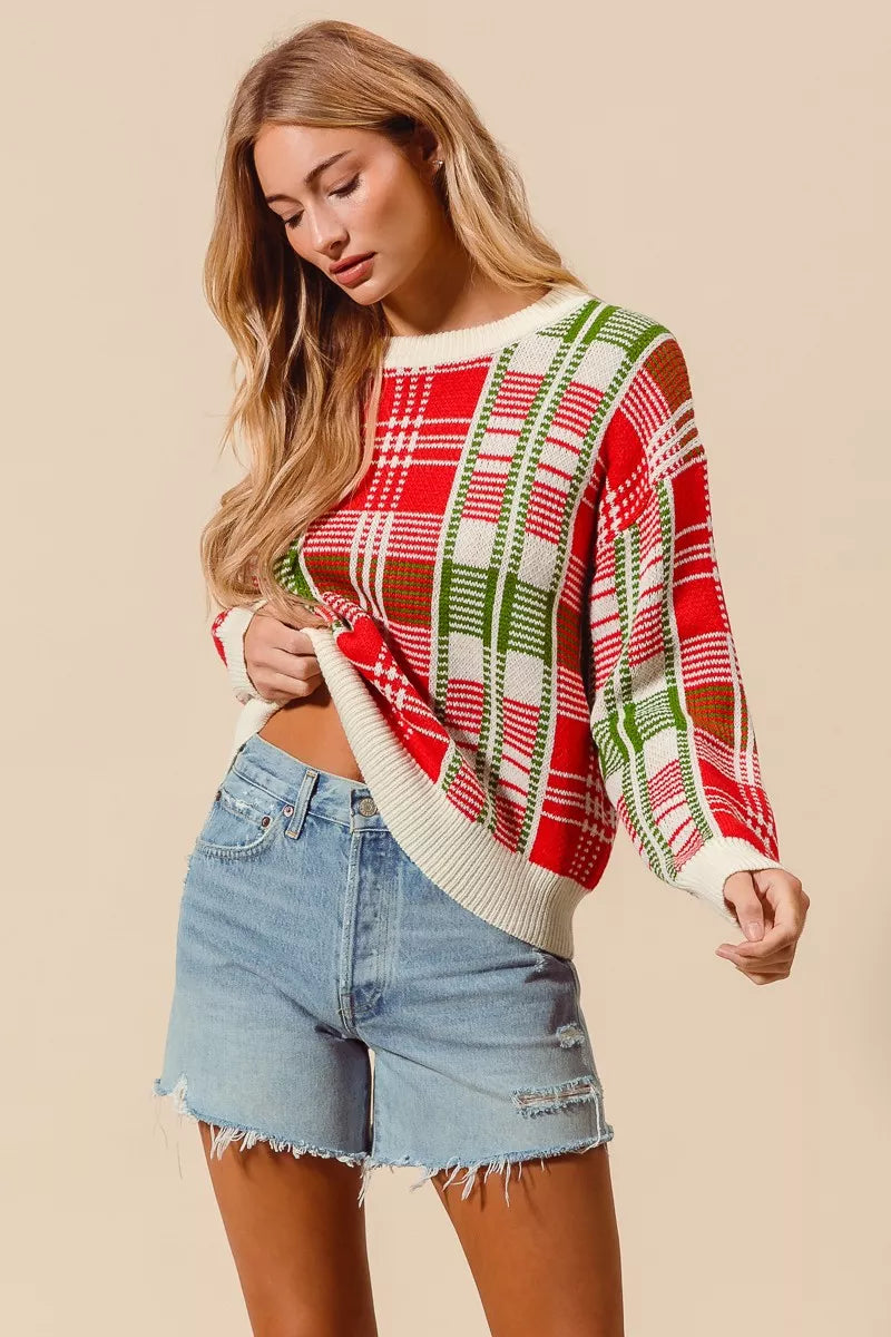 Kersttrui Rood Groen Geruit Ronde Hals Warm