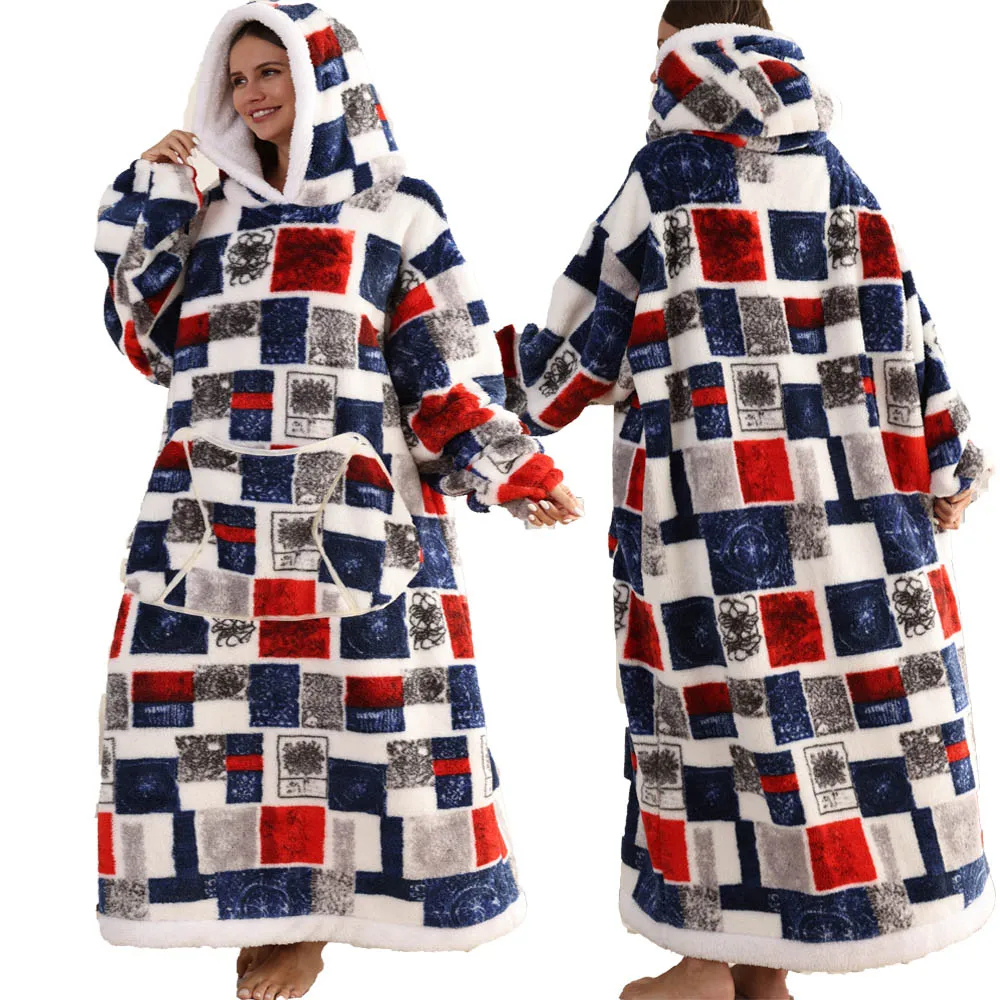 Oversized Flanel Deken Hoodie Warm en Zachte Draagdeken