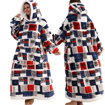 Oversized Flanel Deken Hoodie Warm en Zachte Draagdeken