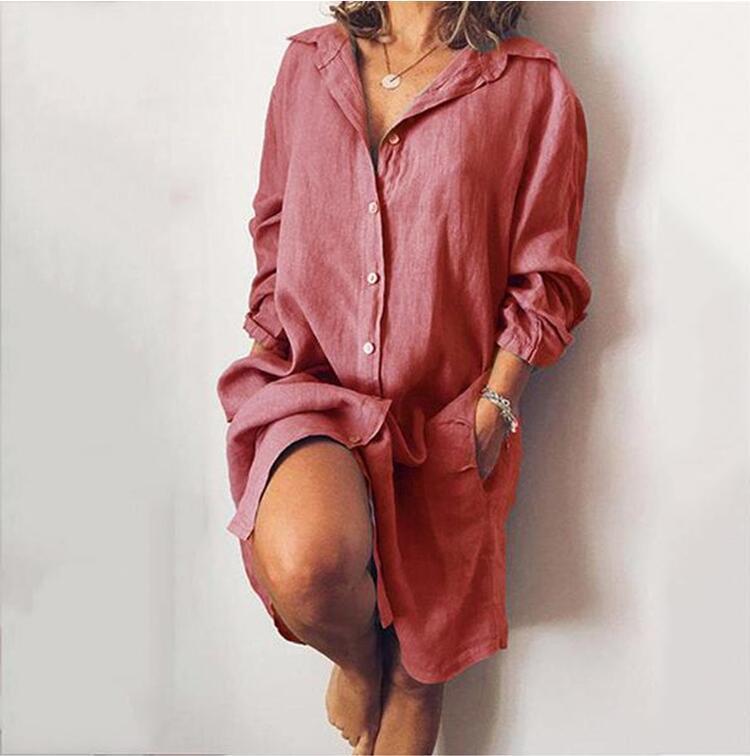 Linnen Zomerjurk Oversized met Knoopsluiting Vrouw