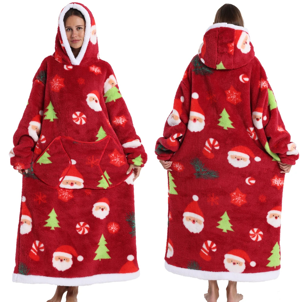 Oversized Flanel Deken Hoodie Warm en Zachte Draagdeken