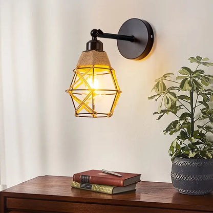 Landelijke Wandlamp van Gietijzer met Jute Snoer