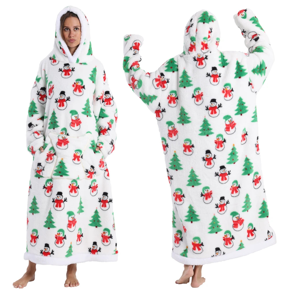 Oversized Flanel Deken Hoodie Warm en Zachte Draagdeken