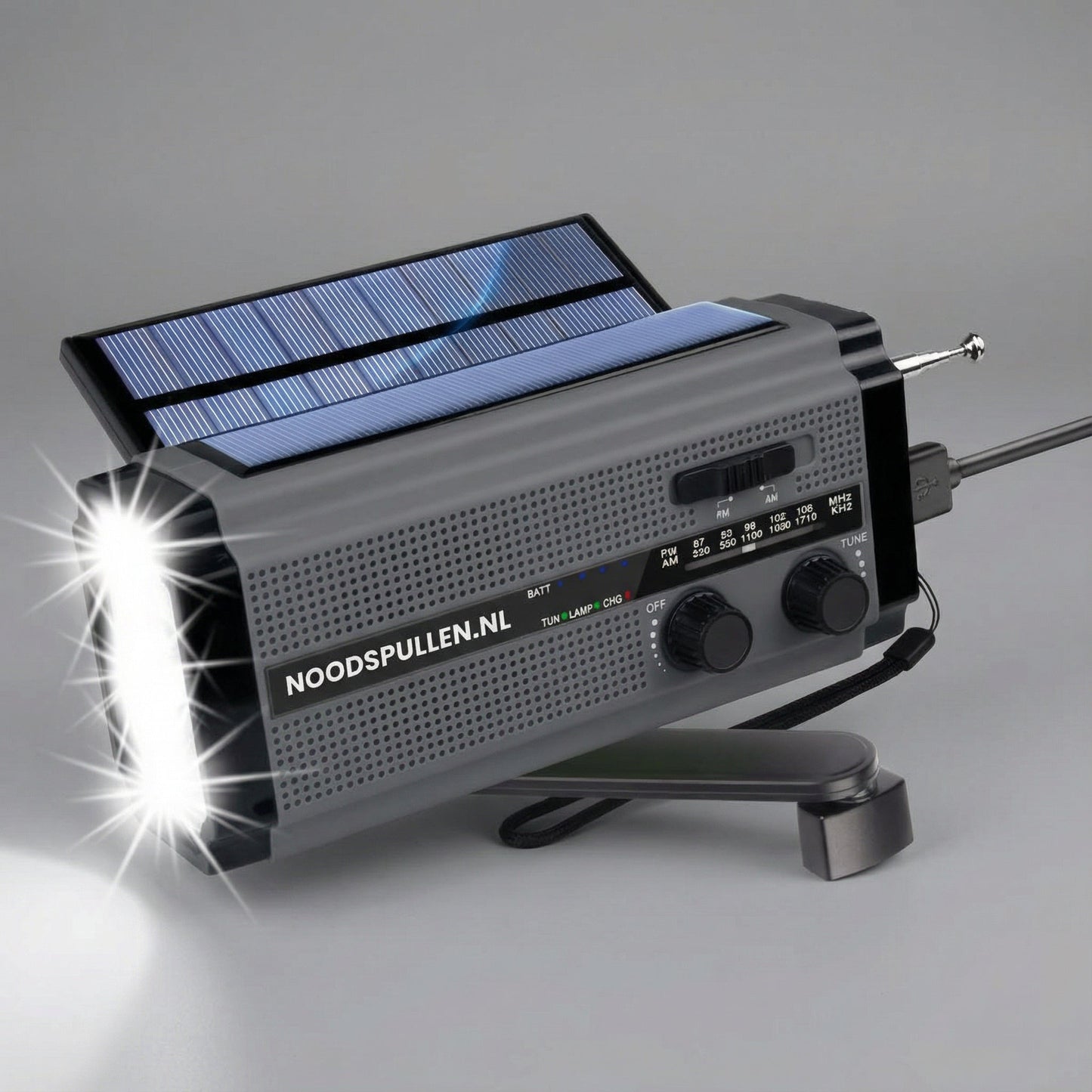 Noodradio met Dynamo, Zonnepanelen en Powerbank Zaklamp - Velinix