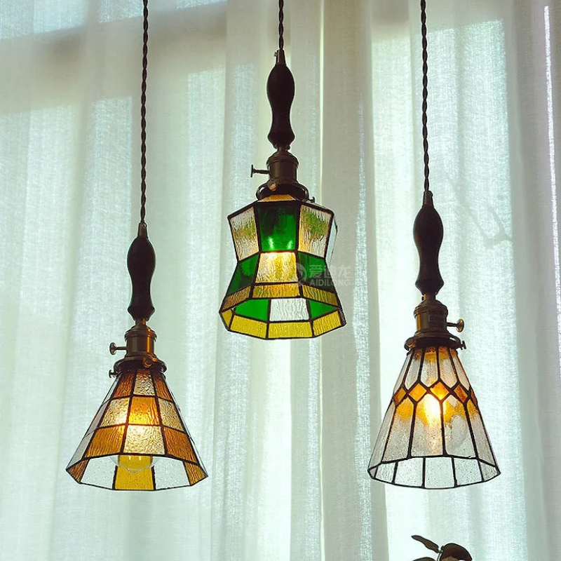 Elegante Hanglamp van Walnoothout en Glas