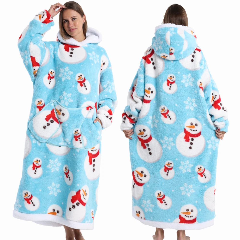 Oversized Flanel Deken Hoodie Warm en Zachte Draagdeken