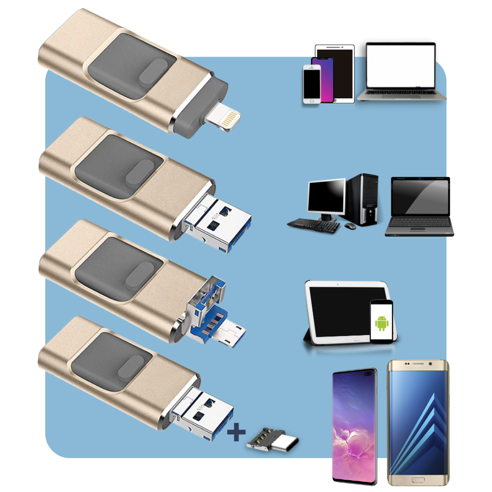 USB-Flashdrive 4 in 1 Met USB-C en OTG