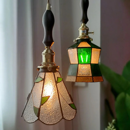Elegante Hanglamp van Walnoothout en Glas