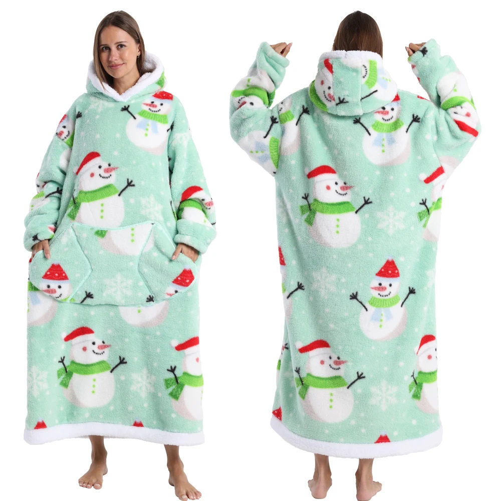 Oversized Flanel Deken Hoodie Warm en Zachte Draagdeken