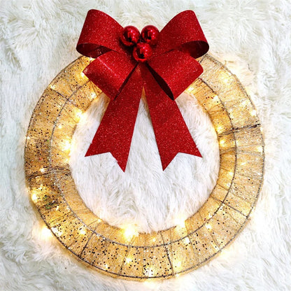 Kerstkrans LED Verlicht 50cm Luxe Groen Goud Handgemaakt