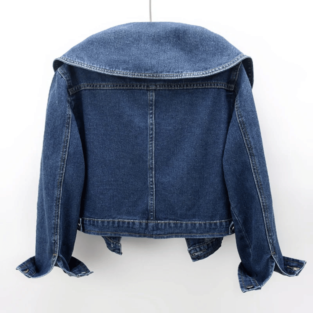 Donkere Blauwe Denim Jas met Sailor Kraag
