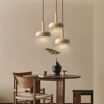 Ronde Hanglamp van Travertin met Zonnesteen Look
