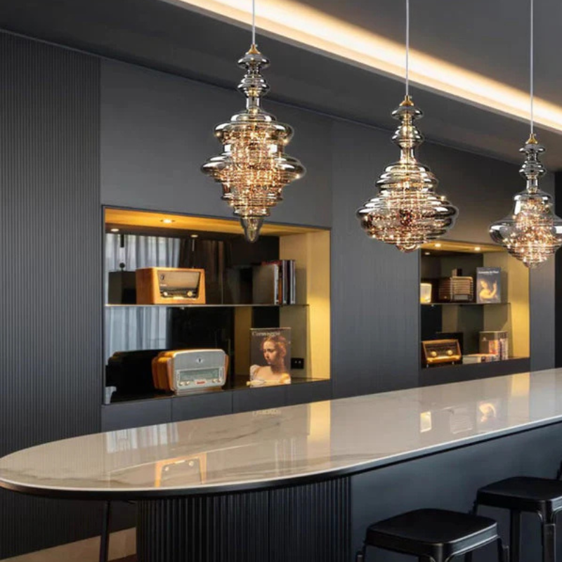 Glas Hanglamp Grijze Kleur met Sterrenhemel Effect Modern Design