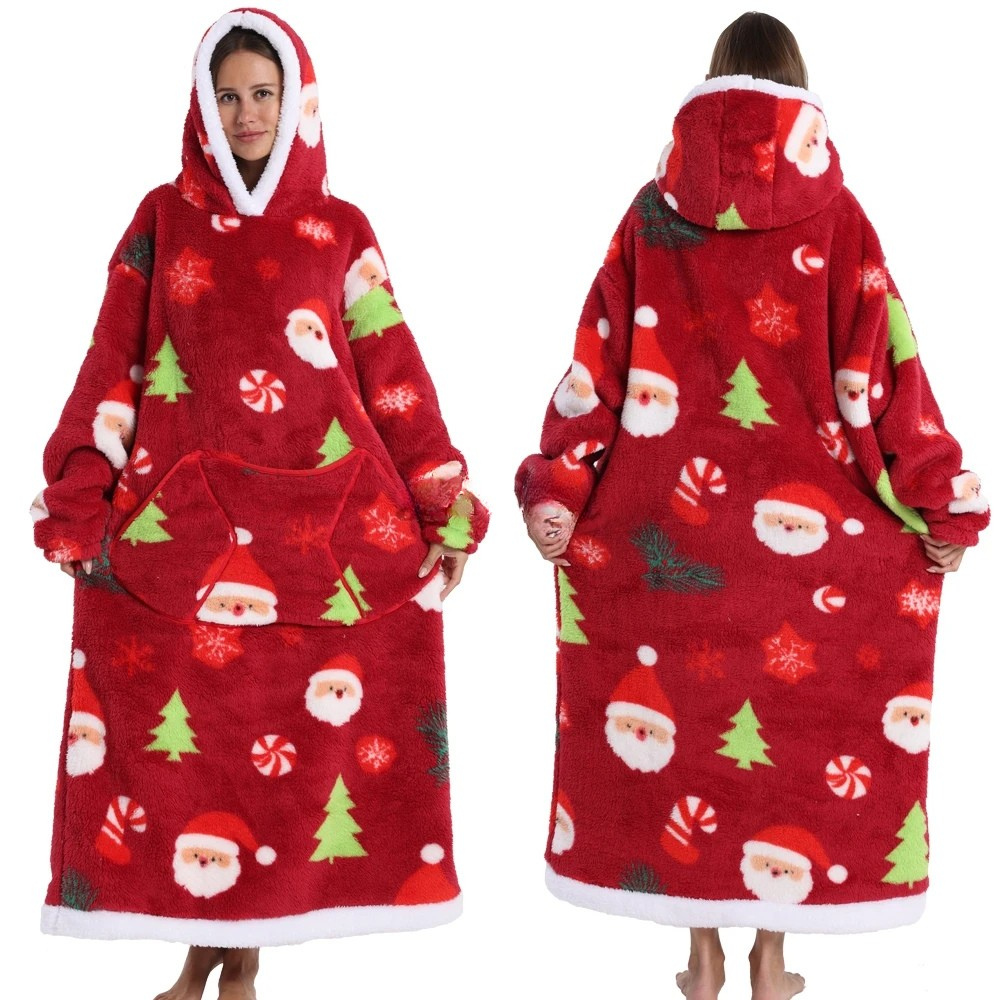 Oversized Flanel Deken Hoodie Warm en Zachte Draagdeken