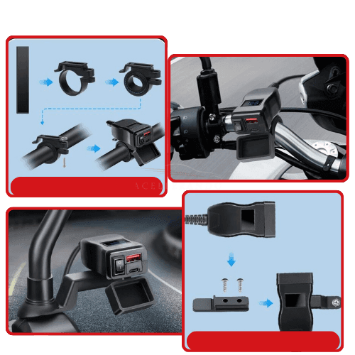 Dual USB Oplader Motorfiets Waterdicht voor Zadel of Stuur