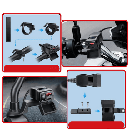 Dual USB Oplader Motorfiets Waterdicht voor Zadel of Stuur