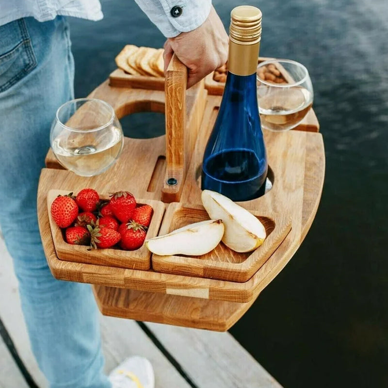 Draagbare Picknicktafel met Wijn- en Snackhouder voor Buiten