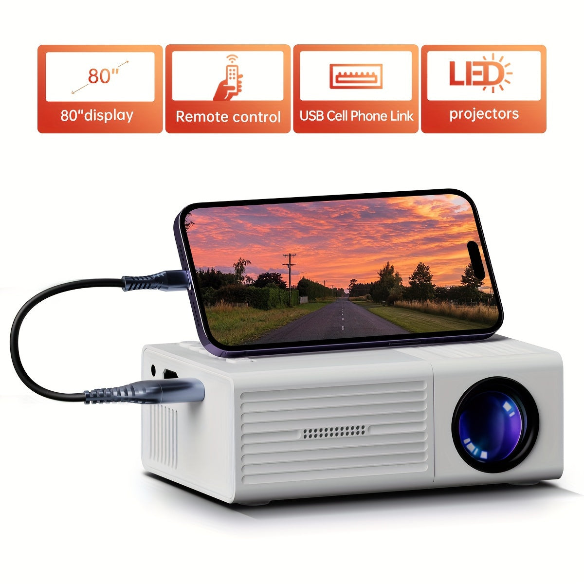 Mini Projector 3000 Lumen Draagbaar HDTV USB voor Thuisbioscoop en Buiten