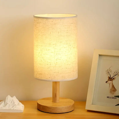 LED Tafellamp Houten Basis Stoffen Kap Minimalistisch Design