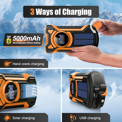 Noodradio met Handcrank, Zonnepanelen en USB Oplader voor Kamperen