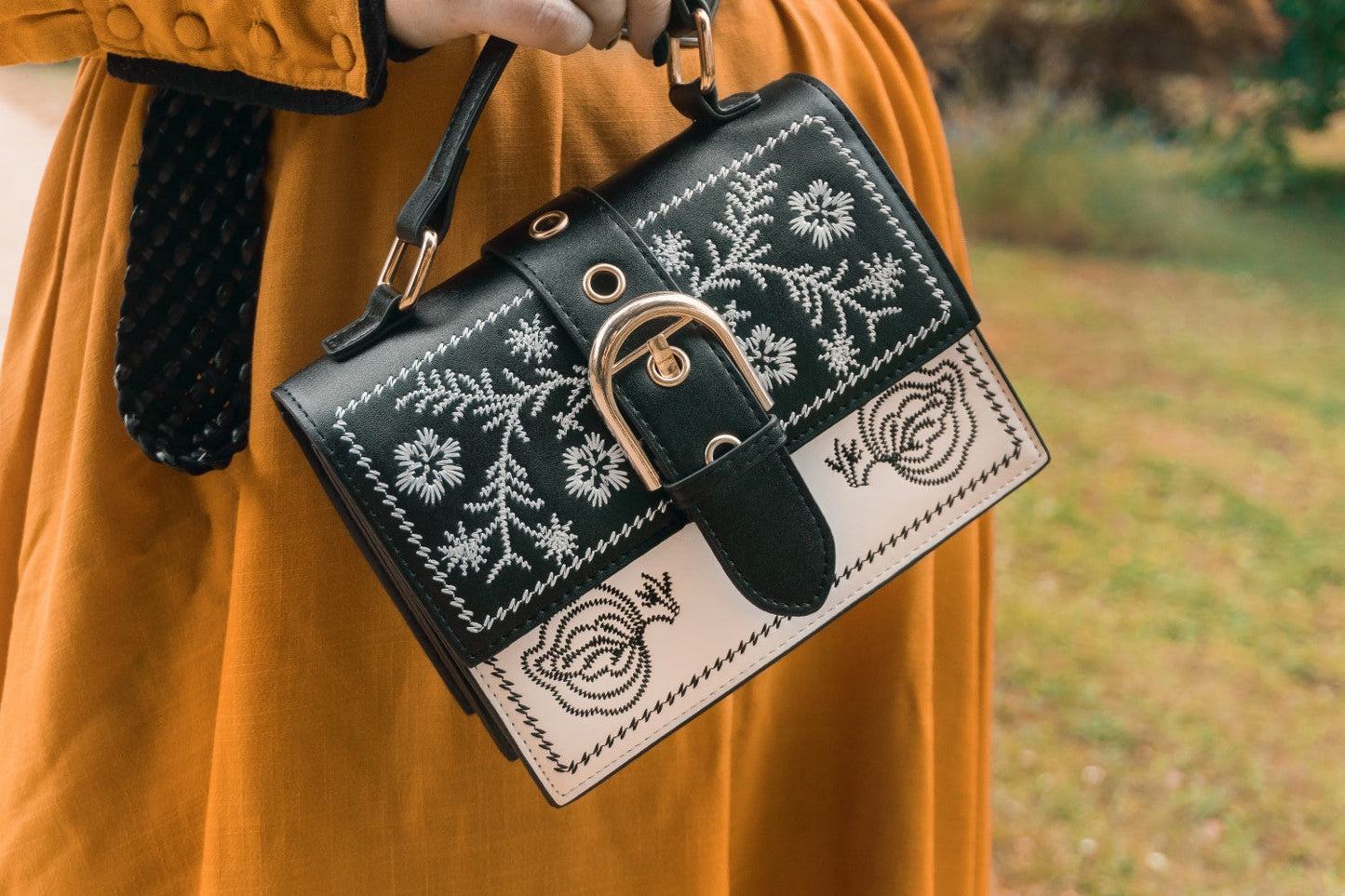 Crossbody Tas Bloemen Borduurwerk Leer Kleurrijk