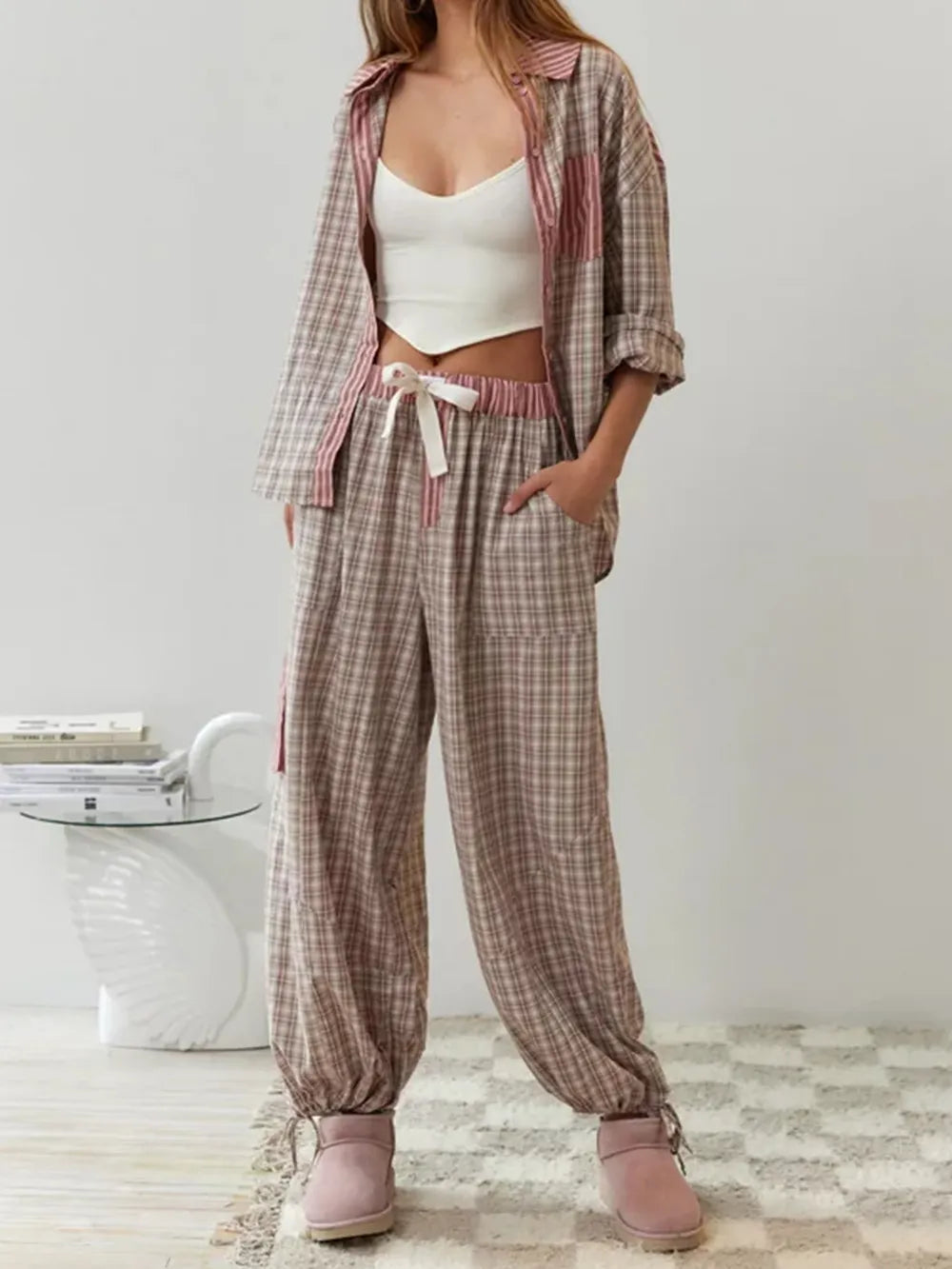 Zachte Katoenen Pyjama Set voor Vrouw Tweedelig Comfortabel